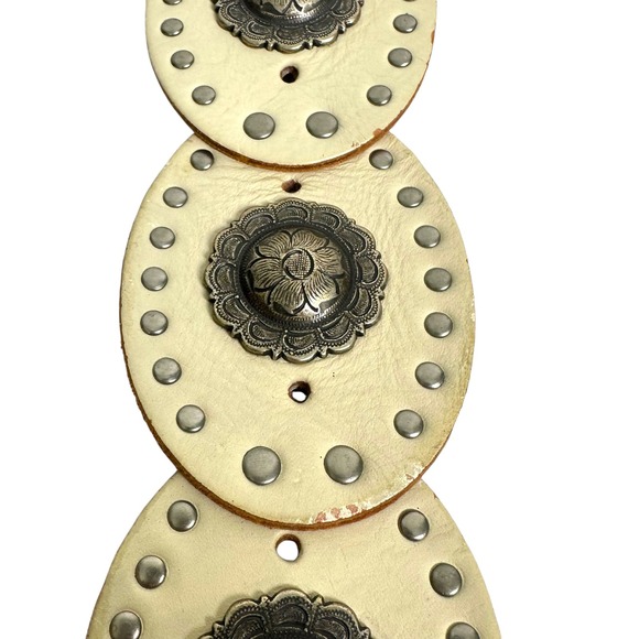 Fossil Belt Concho Stations White Leather Western Studded Floral Buckle M Boho main image 14